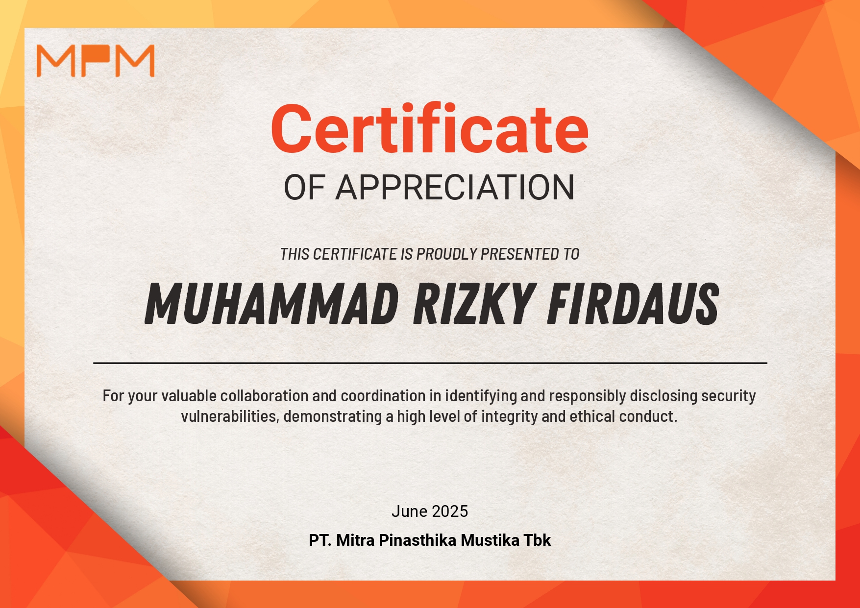 Certificate 34 - MPM Honda